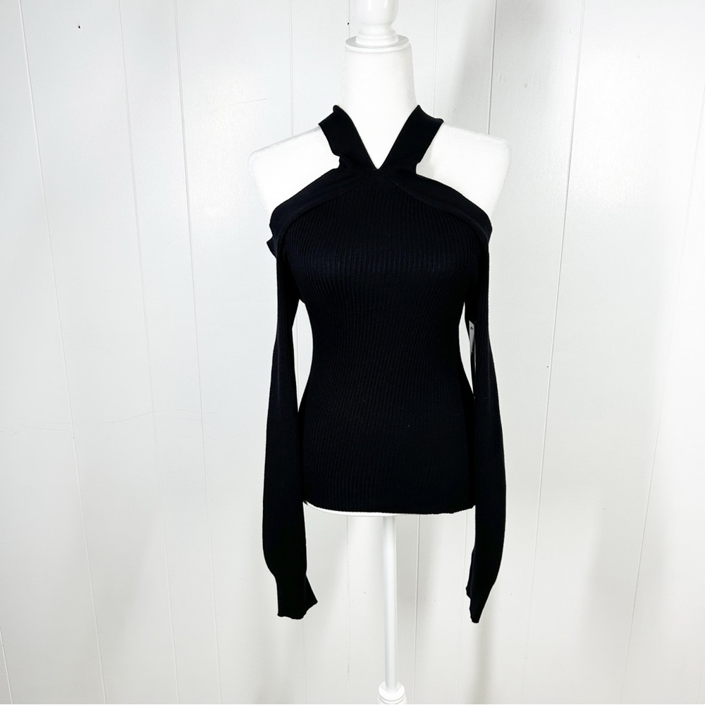 NWT Crave Frame Black Off the Shoulder Halter Neck Ribbed Top Medium